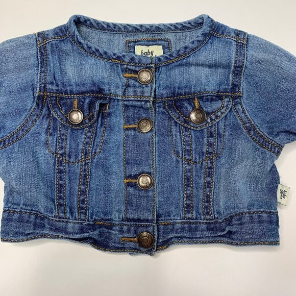 Vintage Baby B'gosh Girls Size 12M Crop Top Jean Jacket Denim Logo Pockets - Picture 3 of 8